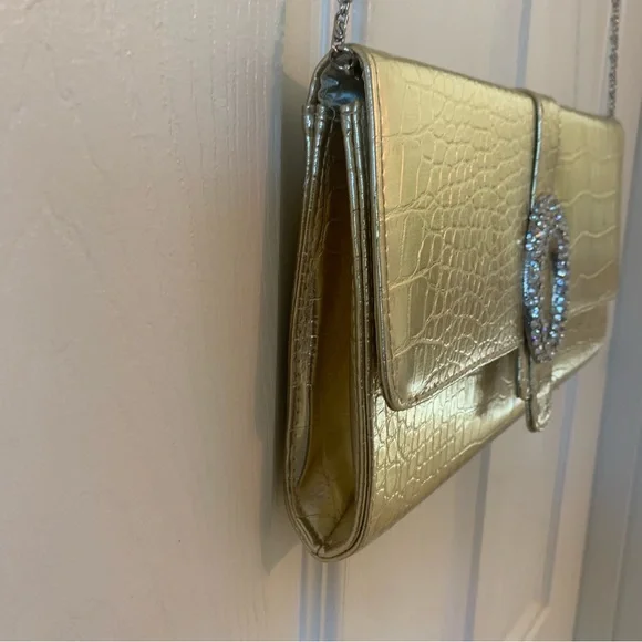 70’s Era Bright Gold Evening Clutch; Crossbody opt. - Picture 12 of 14